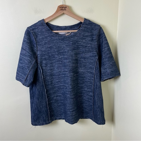 Anthropologie ZOA Denim Chambray Reverse Stitch Short Sleeve Top SZ Medium - Picture 3 of 11